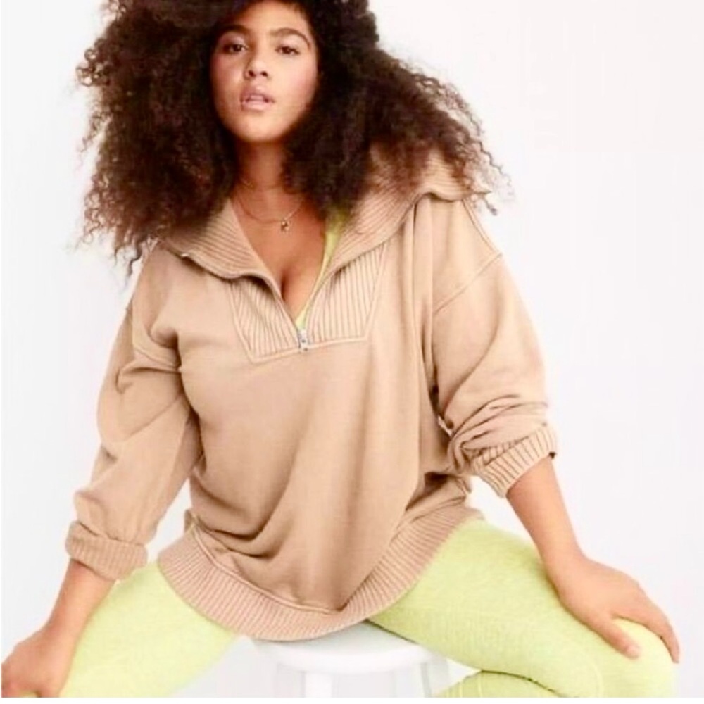 Aerie Women's Down To Earth light beige Quarter Zip Sweatshirt Extra Small